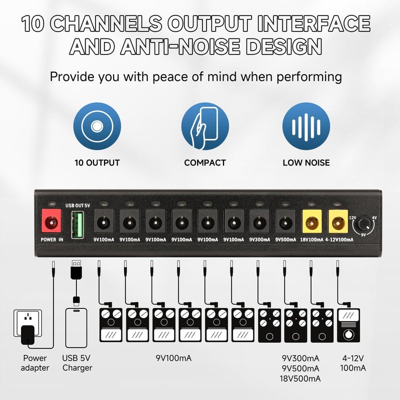 GHOSTFIRE Ghost Fire Small Powered Guitar Pedal Board Aluminum Alloy 1.5lbs Super light Foldable Effect Pedalboard19.7''x7'' with Carry Bag SPL-02, 4Pcs 6 Inch Guitar Pedal Cable with Power Supply GS10-SE - Image 5